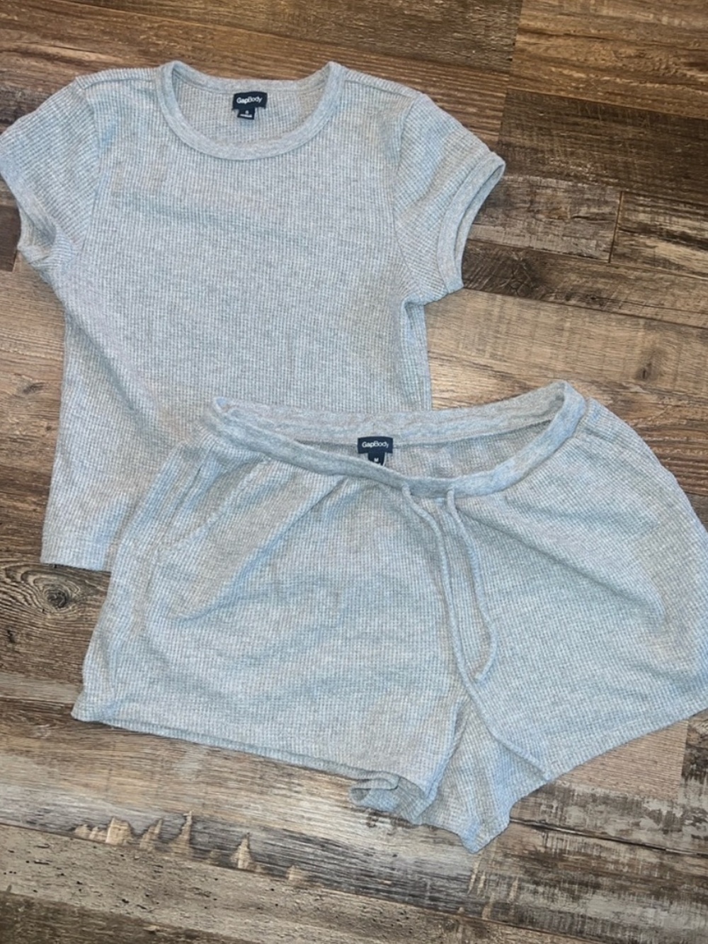 GAP Body Light Gray Ribbed Tee and Shorts Set